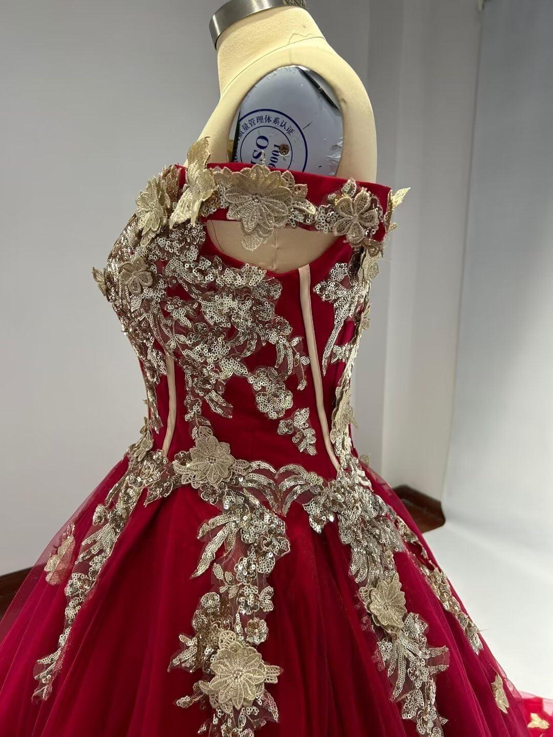 imageYoujiayi Off Shoulder Quinceanera Dresses Puffy Tulle Ball Gowns for Women Gold Appliques Sweet 16 DressesBlack