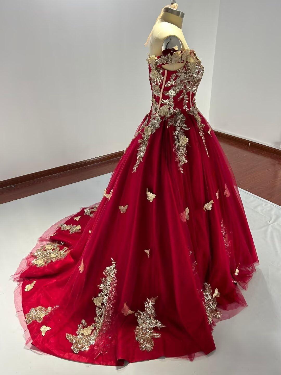 imageYoujiayi Off Shoulder Quinceanera Dresses Puffy Tulle Ball Gowns for Women Gold Appliques Sweet 16 DressesBlack