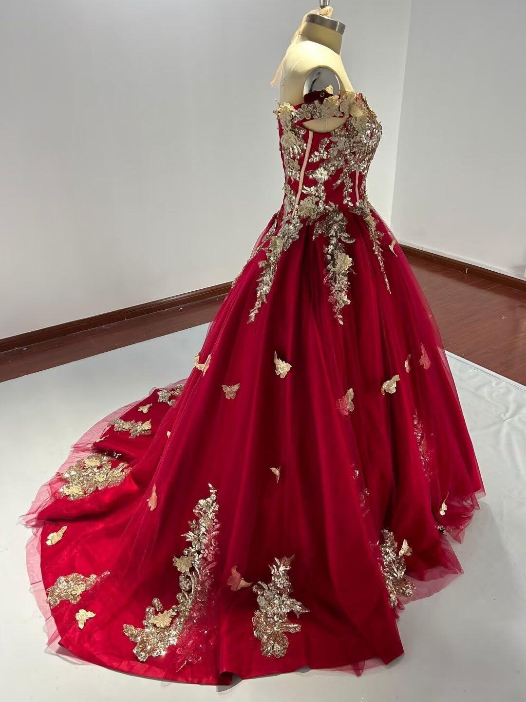 imageYoujiayi Off Shoulder Quinceanera Dresses Puffy Tulle Ball Gowns for Women Gold Appliques Sweet 16 DressesEmerald Green