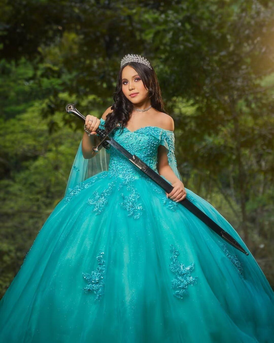 imageYoujiayi Princess Off Shoulder Quinceanera Dresses with Cape Puffy Tulle Sweet 16 Dress Lace Beaded Ball Gown with TrainYellow Dark