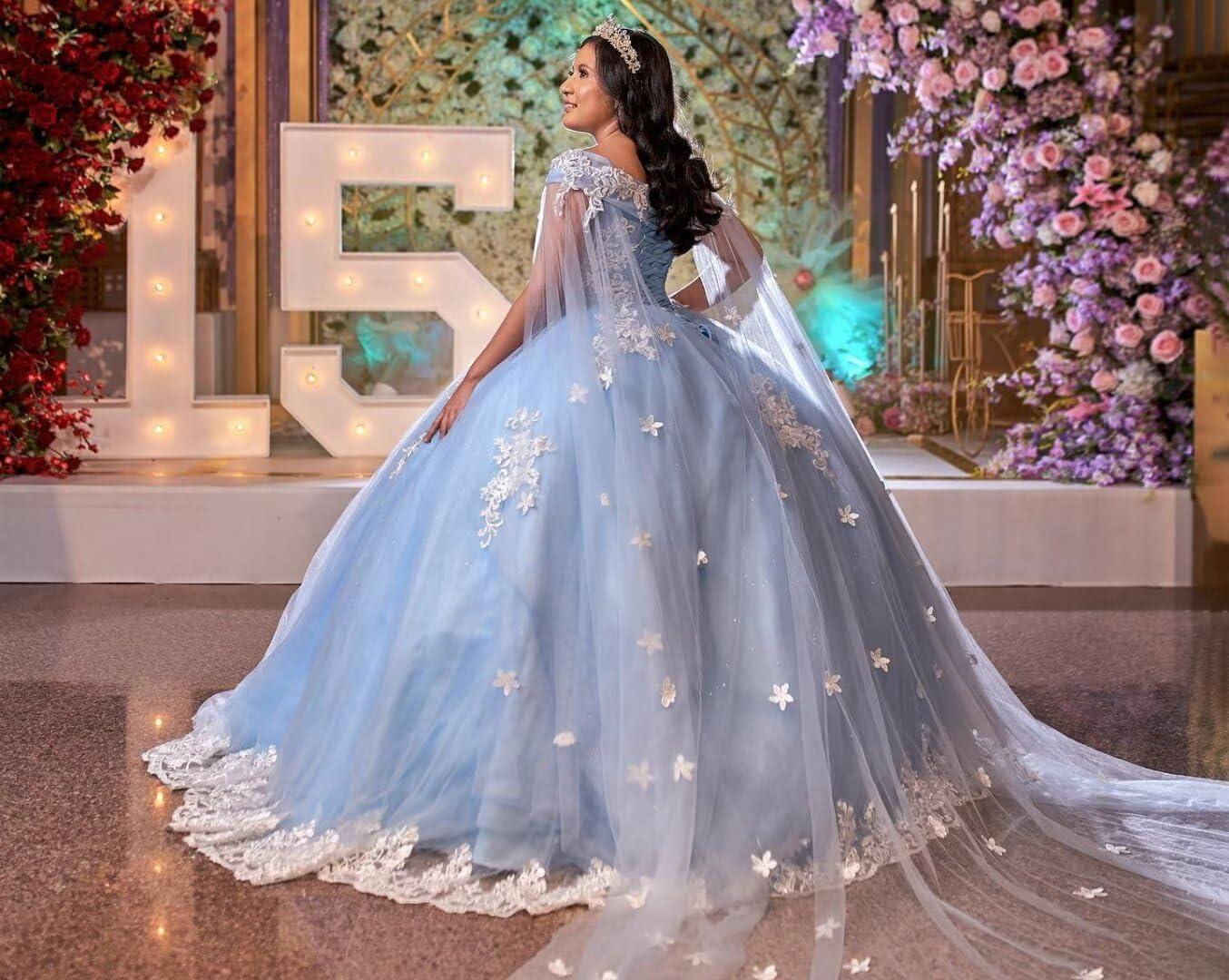 imageYoujiayi Princess Off Shoulder Quinceanera Dresses with Cape Puffy Tulle Sweet 16 Dress Lace Beaded Ball Gown with TrainYellow Dark