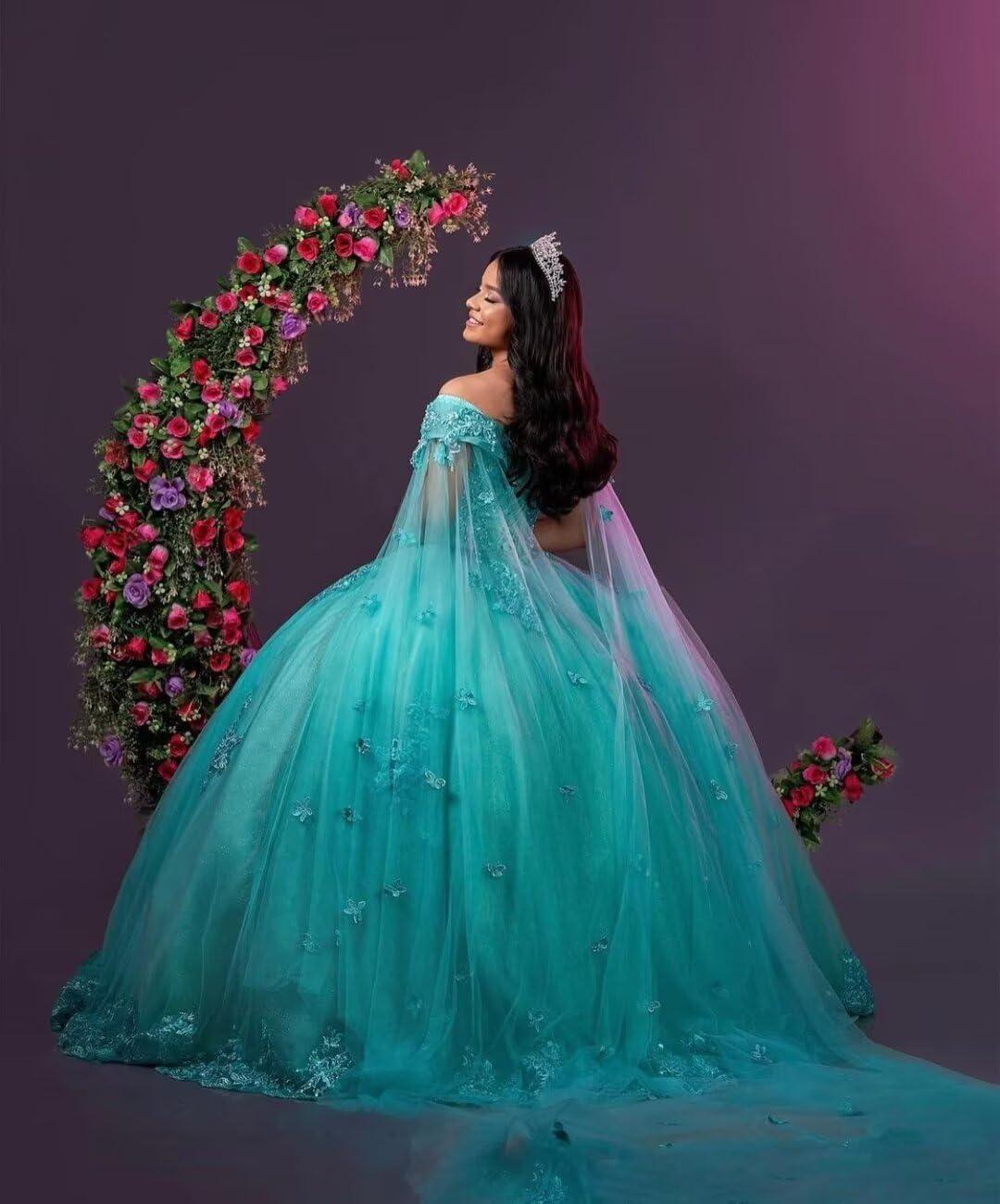 imageYoujiayi Princess Off Shoulder Quinceanera Dresses with Cape Puffy Tulle Sweet 16 Dress Lace Beaded Ball Gown with TrainYellow Dark