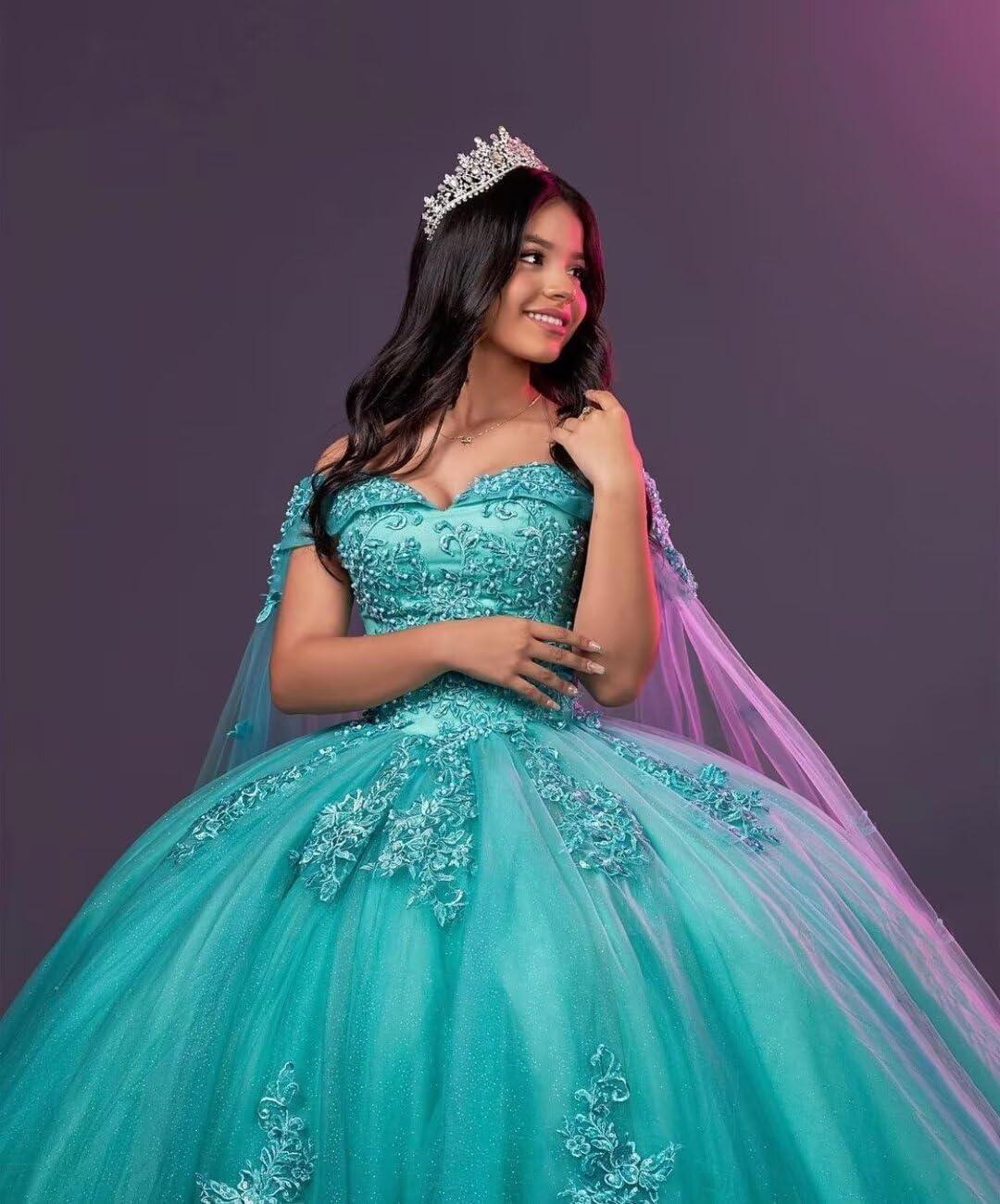 imageYoujiayi Princess Off Shoulder Quinceanera Dresses with Cape Puffy Tulle Sweet 16 Dress Lace Beaded Ball Gown with TrainYellow Dark