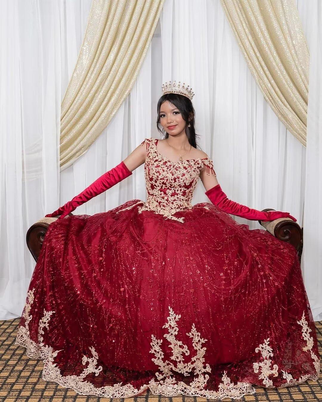 imageYoujiayi Sparkly Gold Appliques Quinceanera Dresses Puffy Tulle Sequin Ball Gown Off Shoulder Lace Beaded Sweet 16 DressesBerry