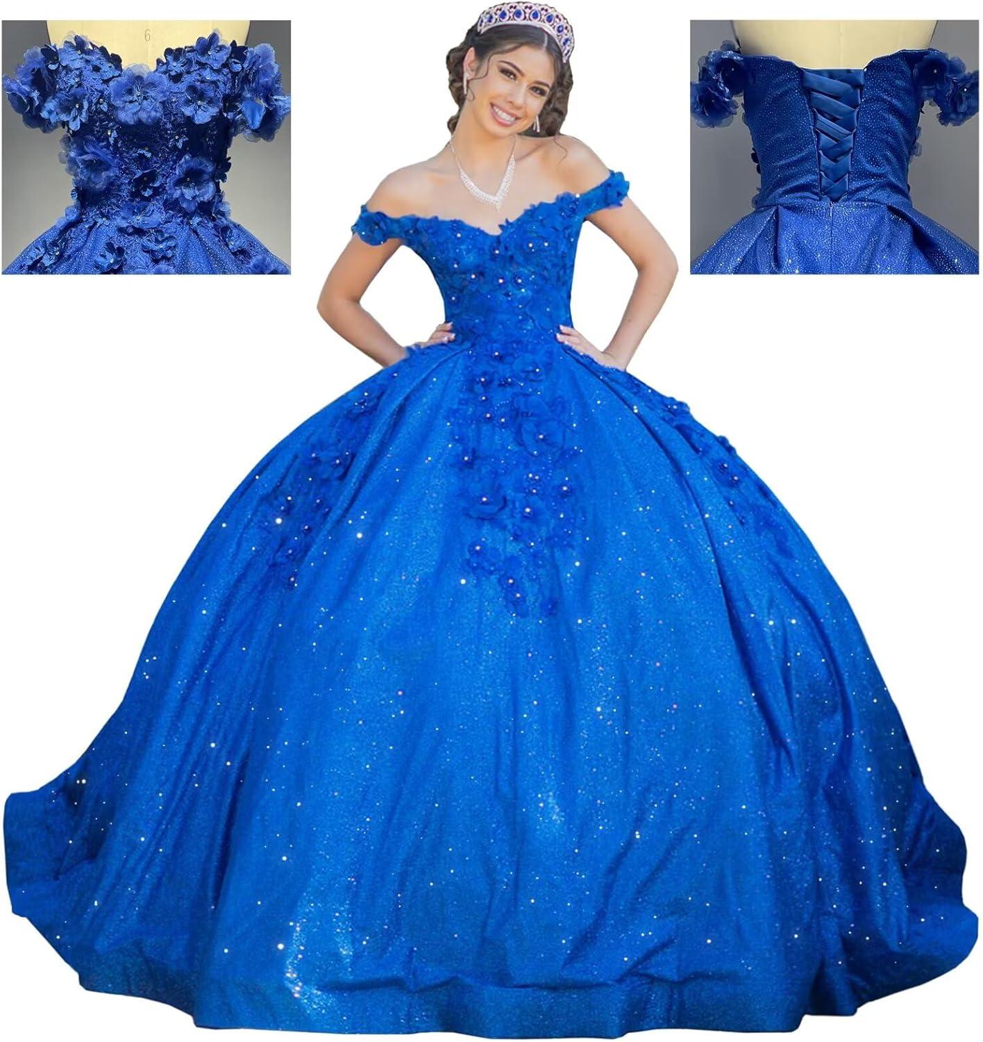 imageYoujiayi Womens 3D Floral Quinceanera Dresses Long Puffy Tulle Ball Gowns Off Shoulder Prom Dress YJY69Fuchsia