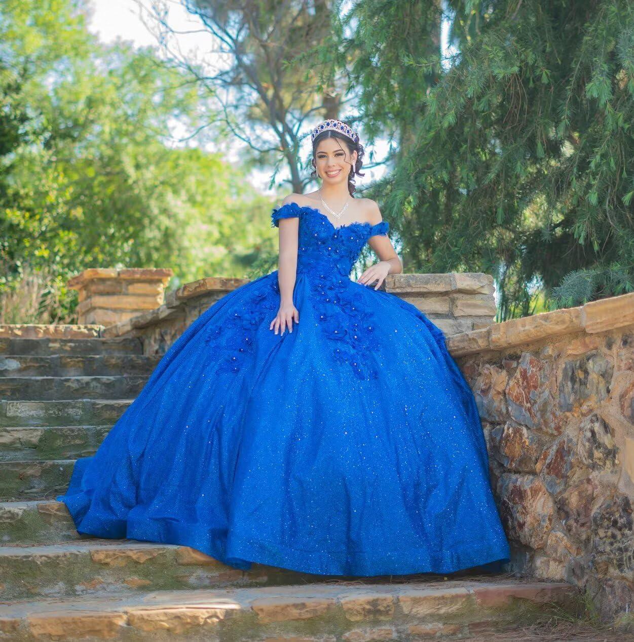 imageYoujiayi Womens 3D Floral Quinceanera Dresses Long Puffy Tulle Ball Gowns Off Shoulder Prom Dress YJY69Mint