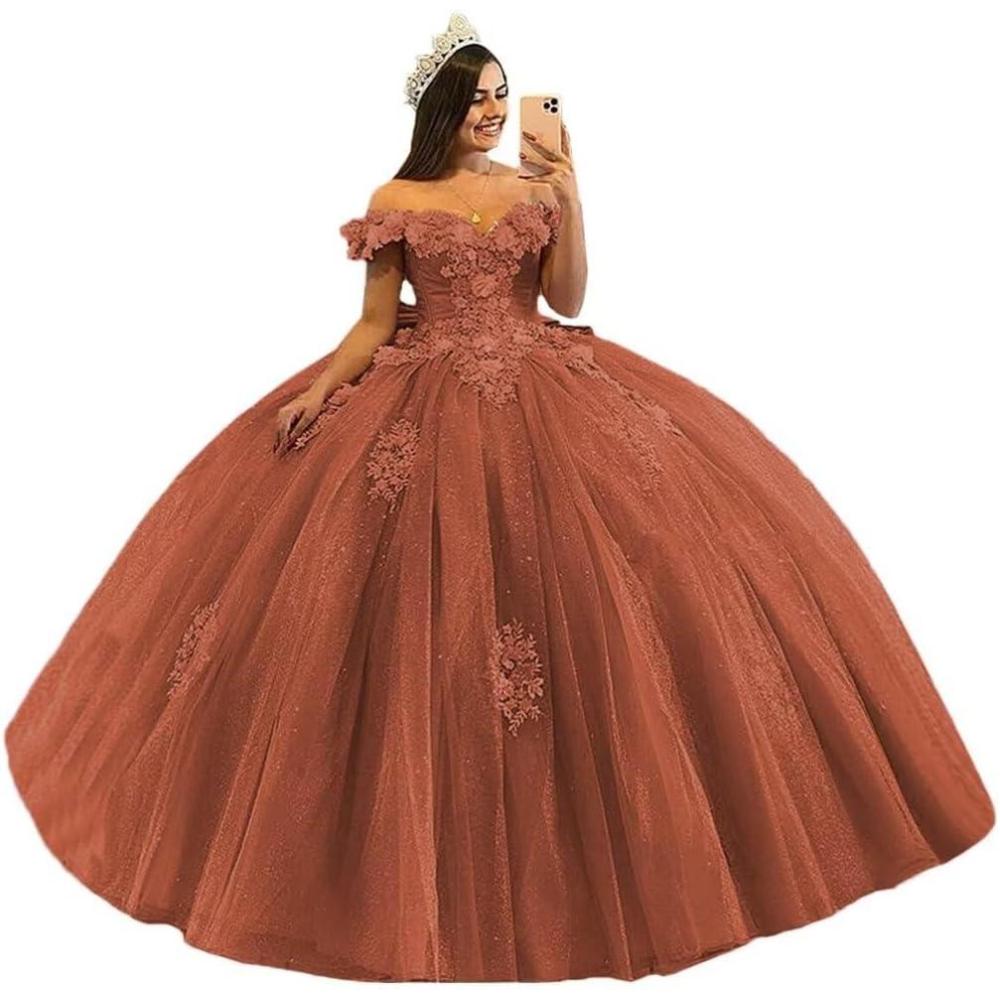 imageYoujiayi 3D Floral Quinceanera Dresses with Bow Off Shoulder Beaded Sweet 16 Dresses Puffy Lace Appliques Long Ball GownBurnt Orange