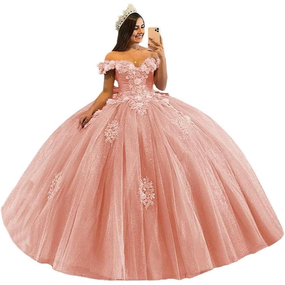 imageYoujiayi 3D Floral Quinceanera Dresses with Bow Off Shoulder Beaded Sweet 16 Dresses Puffy Lace Appliques Long Ball GownCoral