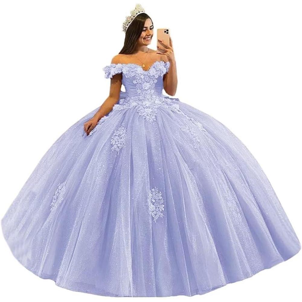 imageYoujiayi 3D Floral Quinceanera Dresses with Bow Off Shoulder Beaded Sweet 16 Dresses Puffy Lace Appliques Long Ball GownLavender