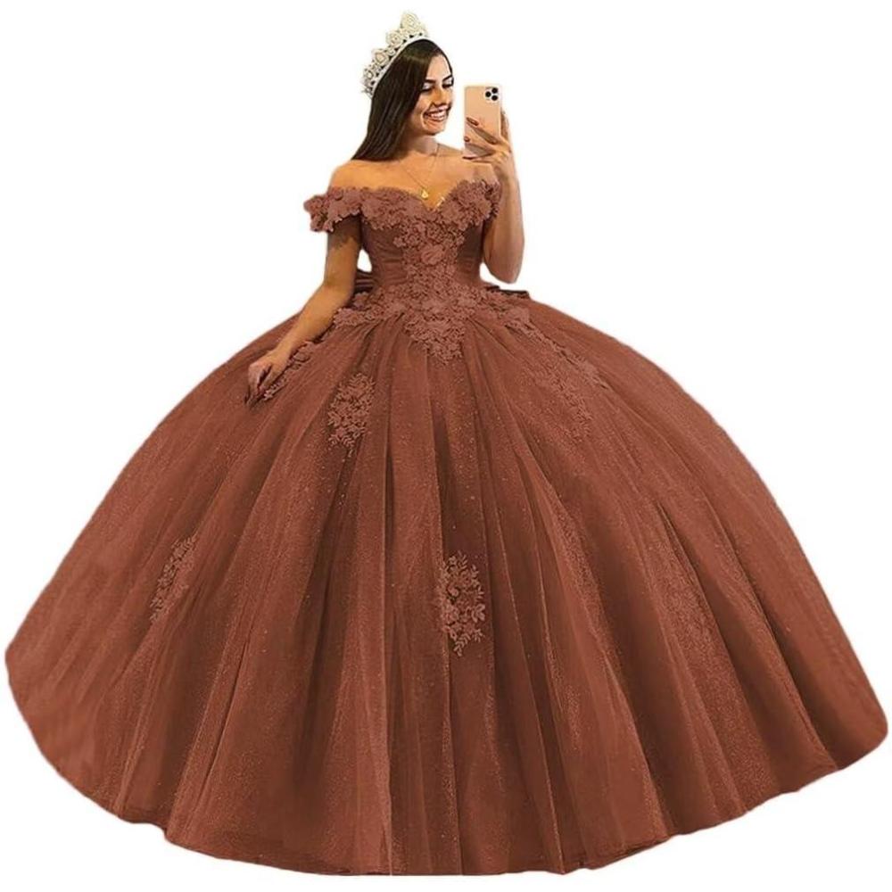 imageYoujiayi 3D Floral Quinceanera Dresses with Bow Off Shoulder Beaded Sweet 16 Dresses Puffy Lace Appliques Long Ball GownRust Red