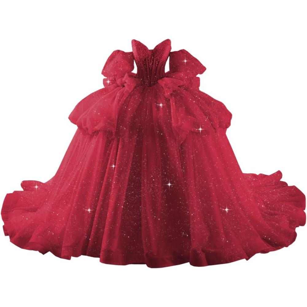 imageYoujiayi Lace Beaded Quinceanera Dresses with Sleeves Ruffle Tulle Sweet 16 Dress with Bow Layered Long Ball Gown for WomenBurgundy