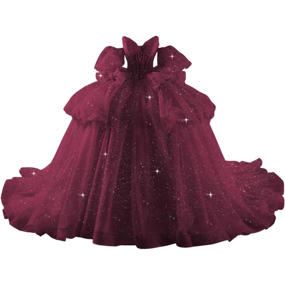 imageYoujiayi Lace Beaded Quinceanera Dresses with Sleeves Ruffle Tulle Sweet 16 Dress with Bow Layered Long Ball Gown for WomenDeep Burgundy