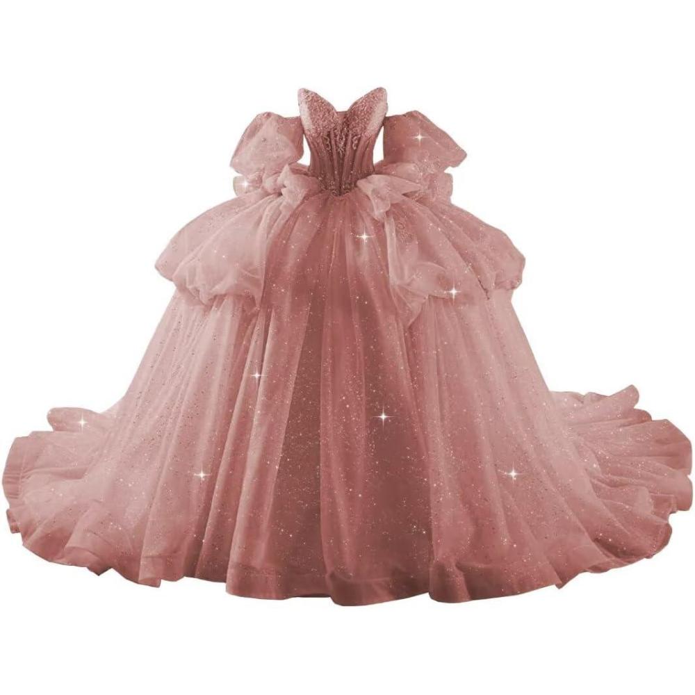imageYoujiayi Lace Beaded Quinceanera Dresses with Sleeves Ruffle Tulle Sweet 16 Dress with Bow Layered Long Ball Gown for WomenDusty Rose