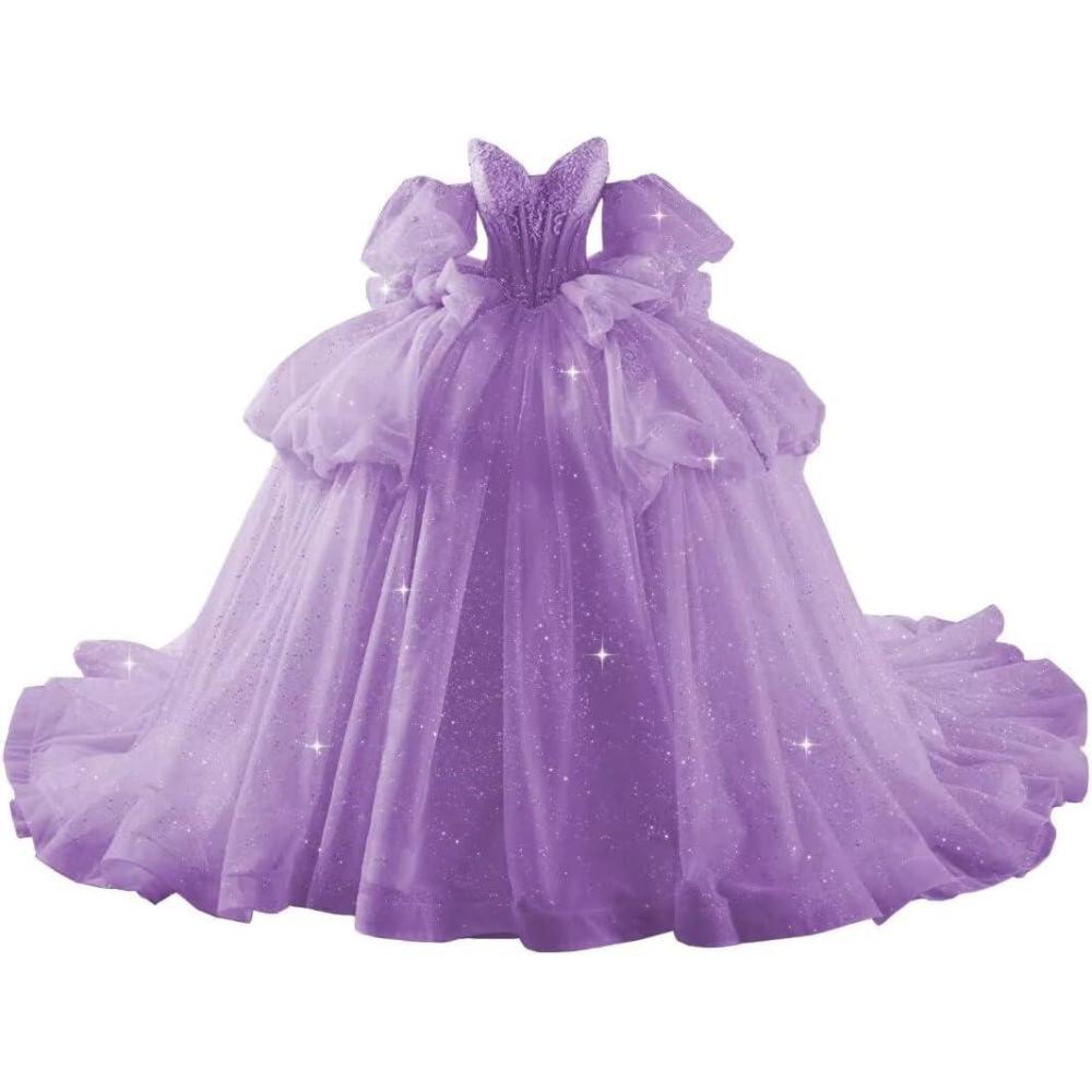 imageYoujiayi Lace Beaded Quinceanera Dresses with Sleeves Ruffle Tulle Sweet 16 Dress with Bow Layered Long Ball Gown for WomenMauve