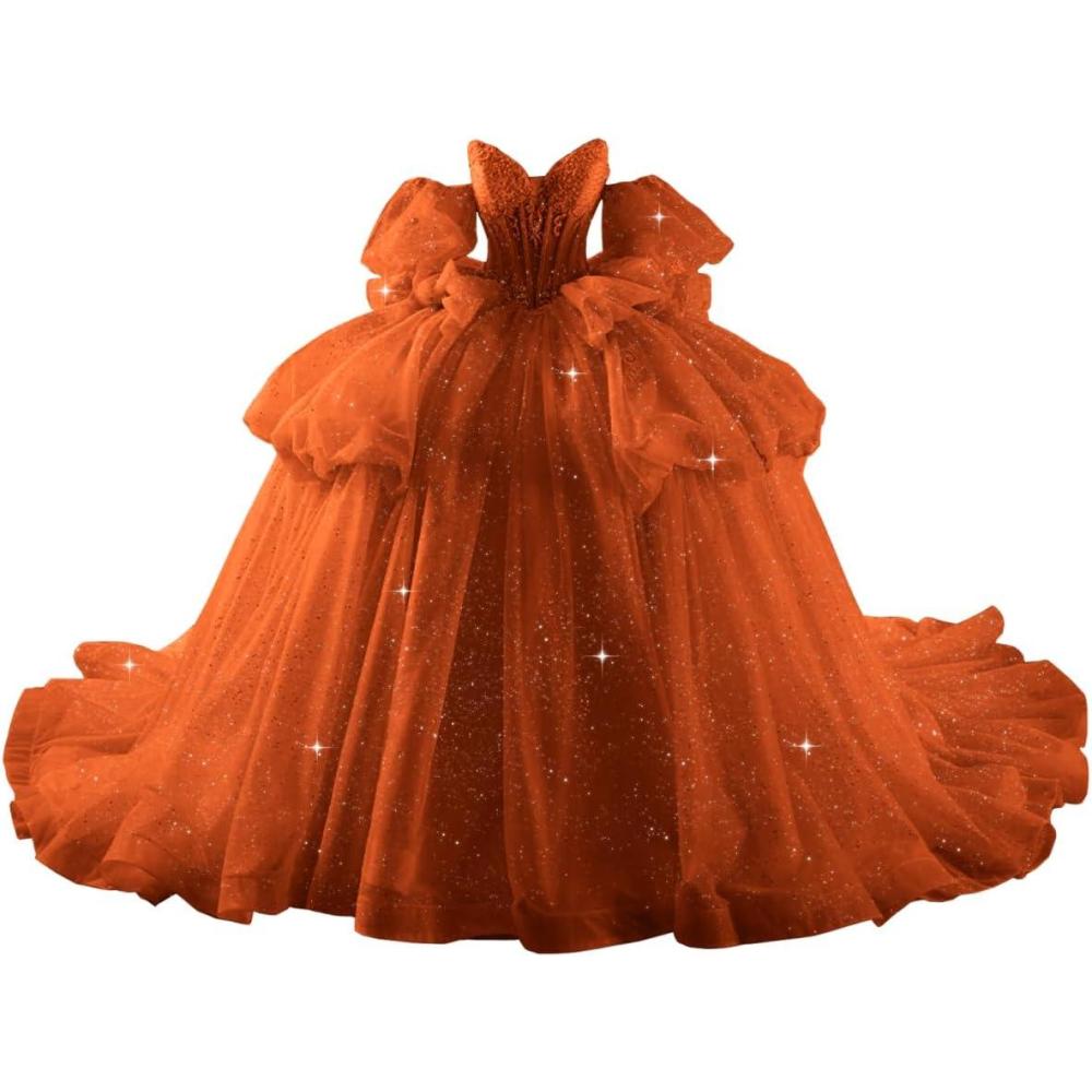 imageYoujiayi Lace Beaded Quinceanera Dresses with Sleeves Ruffle Tulle Sweet 16 Dress with Bow Layered Long Ball Gown for WomenRust