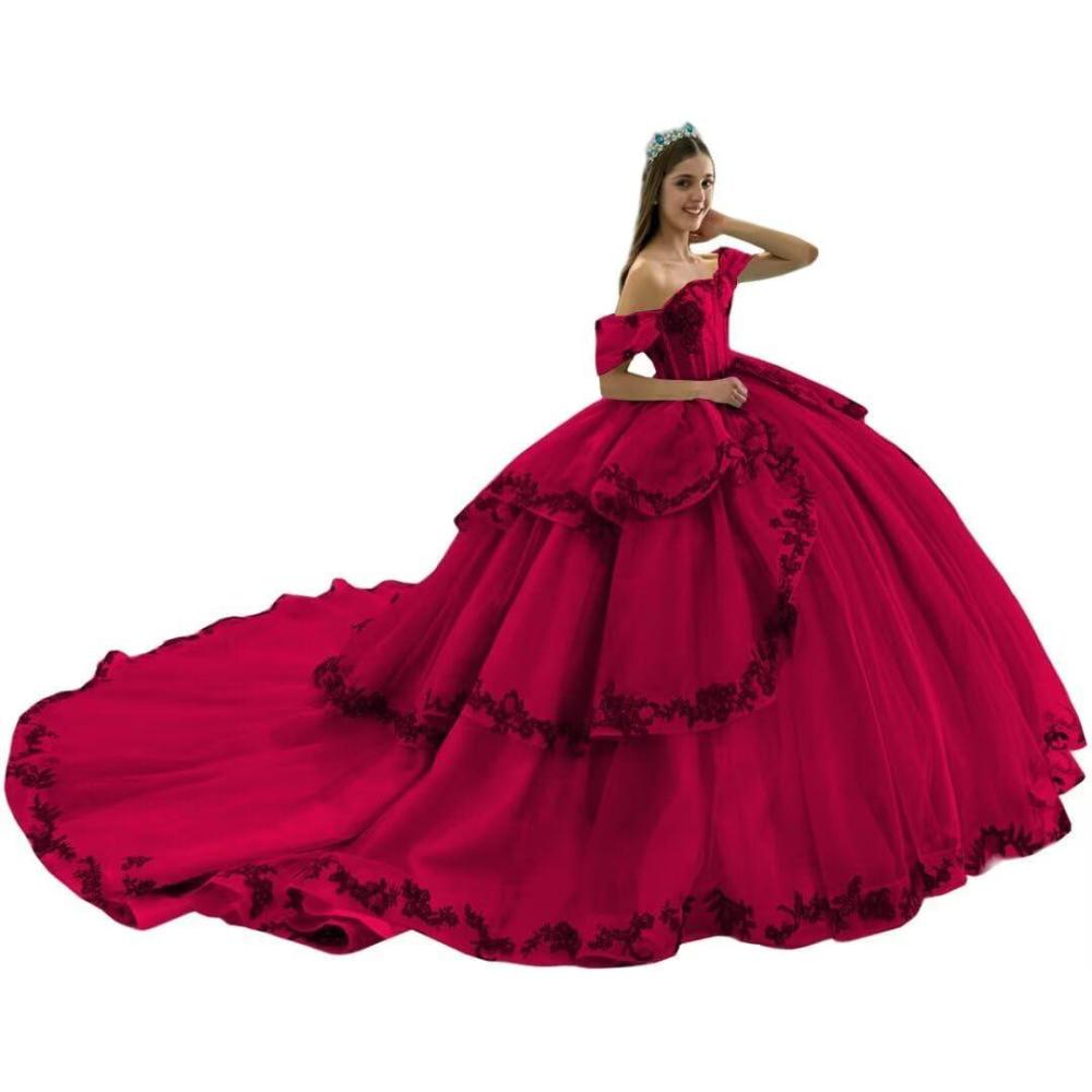 imageYoujiayi Layered Tulle Quinceanera Dresses with Train Lace Appliques Sweet 16 Dresses Sparkly Beaded Sequin Long Ball GownBerry