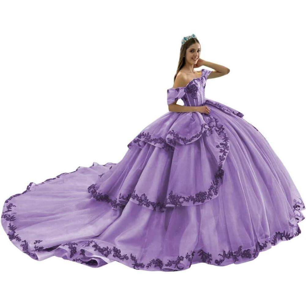 imageYoujiayi Layered Tulle Quinceanera Dresses with Train Lace Appliques Sweet 16 Dresses Sparkly Beaded Sequin Long Ball GownMauve