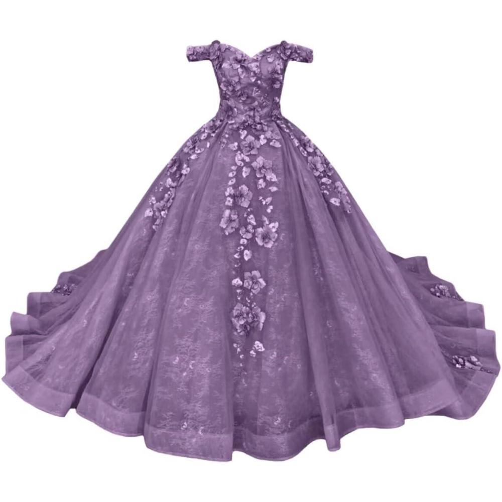 imageYoujiayi Princess Off Shoulder Quinceanera Dresses Puffy Tulle Sweet 16 Dress with Train Lace Beaded Long Ball Gown for WomenDusty Mauve