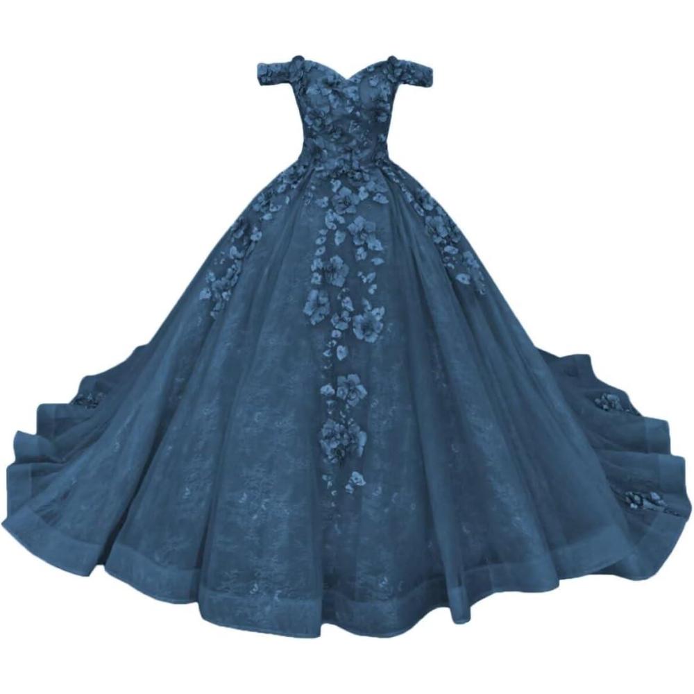imageYoujiayi Princess Off Shoulder Quinceanera Dresses Puffy Tulle Sweet 16 Dress with Train Lace Beaded Long Ball Gown for WomenTeal