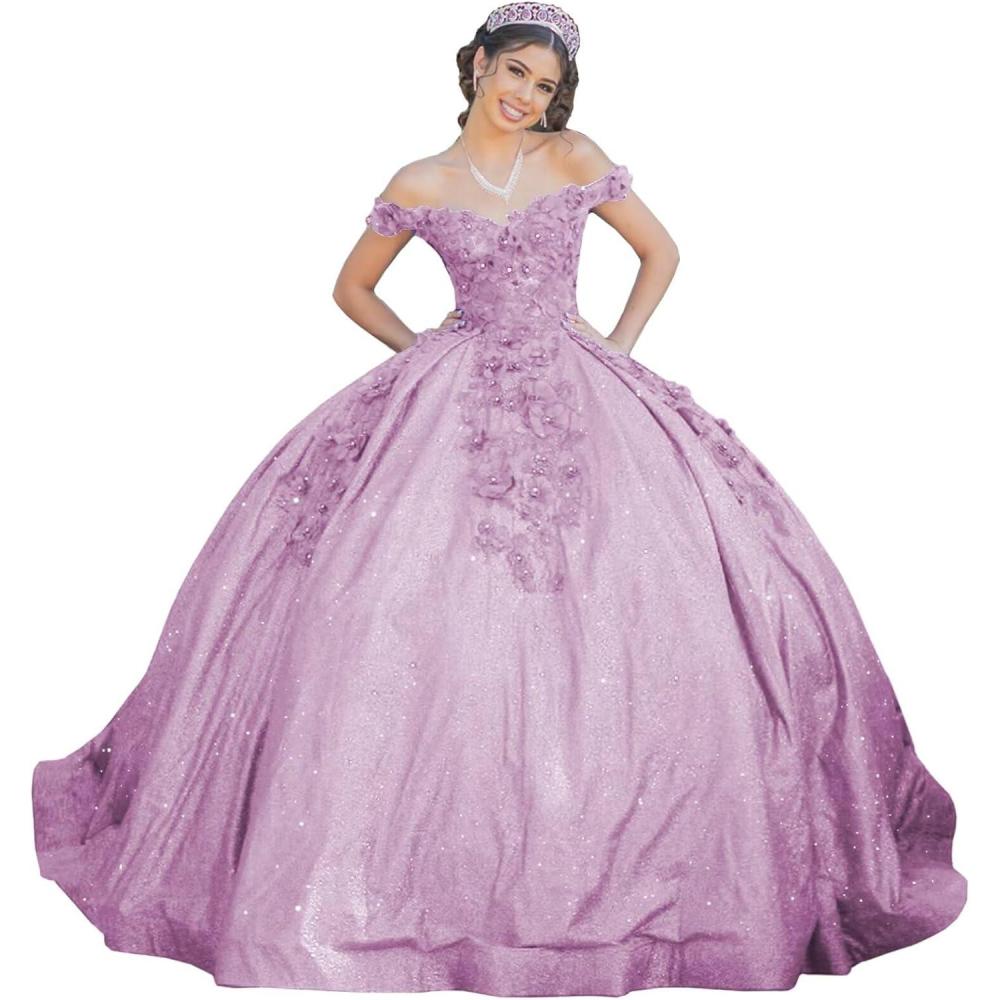 imageYoujiayi Womens 3D Floral Quinceanera Dresses Long Puffy Tulle Ball Gowns Off Shoulder Prom Dress YJY69Dusty Mauve
