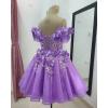 imageYoujiayi 3D Butterfly Short Homecoming Dresses Lace Sequin DAMA Dress for Quinceanera Off Shoulder Short Prom Gown for TeensLavender