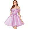 imageYoujiayi 3D Floral Short Homecoming Dresses for Teens Off Shoulder DAMA Dress for Quinceanera Puffy Beaded Short Prom GownFuchsia