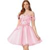 imageYoujiayi 3D Floral Short Homecoming Dresses for Teens Off Shoulder DAMA Dress for Quinceanera Puffy Beaded Short Prom GownFuchsia