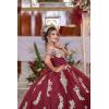 imageYoujiayi Gold Appliques Quinceanera Dresses with Train Puffy Lace Tulle Sweet 16 Dresses Sparkly Off Shoulder Long Ball GownBurgundy