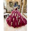 imageYoujiayi Gold Appliques Quinceanera Dresses with Train Puffy Lace Tulle Sweet 16 Dresses Sparkly Off Shoulder Long Ball GownYellow Dark