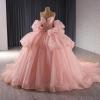 imageYoujiayi Lace Beaded Quinceanera Dresses with Sleeves Ruffle Tulle Sweet 16 Dress with Bow Layered Long Ball Gown for WomenMint Green