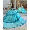 imageYoujiayi Layered Tulle Quinceanera Dresses with Train Lace Appliques Sweet 16 Dresses Sparkly Beaded Sequin Long Ball GownRoyal Blue