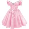 imageYoujiayi 3D Butterfly Short Homecoming Dresses Lace Sequin DAMA Dress for Quinceanera Off Shoulder Short Prom Gown for TeensPink