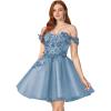 imageYoujiayi 3D Floral Short Homecoming Dresses for Teens Off Shoulder DAMA Dress for Quinceanera Puffy Beaded Short Prom GownDusty Blue