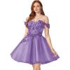 imageYoujiayi 3D Floral Short Homecoming Dresses for Teens Off Shoulder DAMA Dress for Quinceanera Puffy Beaded Short Prom GownDusty Purple