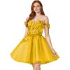 imageYoujiayi 3D Floral Short Homecoming Dresses for Teens Off Shoulder DAMA Dress for Quinceanera Puffy Beaded Short Prom GownYellow Dark