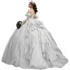 imageYoujiayi Gold Appliques Quinceanera Dresses with Bow Sparkly Beaded Sweet 16 Dresses for Women Off Shoulder Lace Ball GownWhite