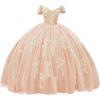 imageYoujiayi Gold Appliques Quinceanera Dresses with Train Puffy Lace Tulle Sweet 16 Dresses Sparkly Off Shoulder Long Ball GownBlush Pink