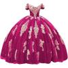 imageYoujiayi Gold Appliques Quinceanera Dresses with Train Puffy Lace Tulle Sweet 16 Dresses Sparkly Off Shoulder Long Ball GownBright Pink