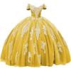 imageYoujiayi Gold Appliques Quinceanera Dresses with Train Puffy Lace Tulle Sweet 16 Dresses Sparkly Off Shoulder Long Ball GownYellow Dark