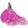 imageYoujiayi Gold Appliques Quinceanera Dresses with Train Spaghetti Strap Lace Sweet 16 Dresses Layered Ruffles Beaded Ball GownMagenta