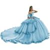 imageYoujiayi Layered Tulle Quinceanera Dresses with Train Lace Appliques Sweet 16 Dresses Sparkly Beaded Sequin Long Ball GownLight Blue