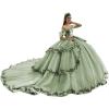 imageYoujiayi Layered Tulle Quinceanera Dresses with Train Lace Appliques Sweet 16 Dresses Sparkly Beaded Sequin Long Ball GownSage