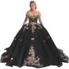 imageYoujiayi Off Shoulder Quinceanera Dresses Puffy Tulle Ball Gowns for Women Gold Appliques Sweet 16 DressesBlack