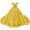 imageYoujiayi Princess Off Shoulder Quinceanera Dresses Puffy Tulle Sweet 16 Dress with Train Lace Beaded Long Ball Gown for WomenYellow Dark