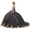 imageYoujiayi Sparkly Gold Appliques Quinceanera Dresses Puffy Tulle Sequin Ball Gown Off Shoulder Lace Beaded Sweet 16 DressesBlack