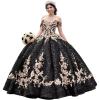 imageYoujiayi Sparkly Sequin Quinceanera Dresses Gold Appliques Ball Gowns Off Shoulder Beaded Sweet 16 Dresses for WomenBlack