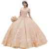 imageYoujiayi Sparkly Sequin Quinceanera Dresses Gold Appliques Ball Gowns Off Shoulder Beaded Sweet 16 Dresses for WomenPeach