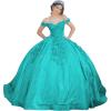imageYoujiayi Womens 3D Floral Quinceanera Dresses Long Puffy Tulle Ball Gowns Off Shoulder Prom Dress YJY69Aqua
