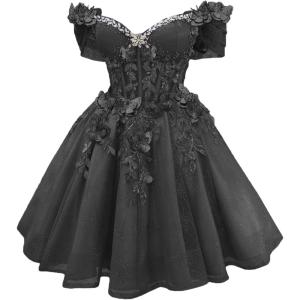 imageYoujiayi 3D Butterfly Short Homecoming Dresses Lace Sequin DAMA Dress for Quinceanera Off Shoulder Short Prom Gown for TeensBlack