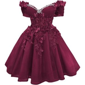 imageYoujiayi 3D Butterfly Short Homecoming Dresses Lace Sequin DAMA Dress for Quinceanera Off Shoulder Short Prom Gown for TeensDeep Burgundy
